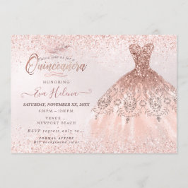 Quinceañera, Rose Gold Glitterklänning Inbjudningar