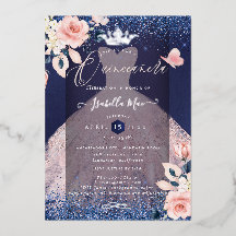 Quinceanera Rosé Röda Rosor Silverfolie Krona Mari