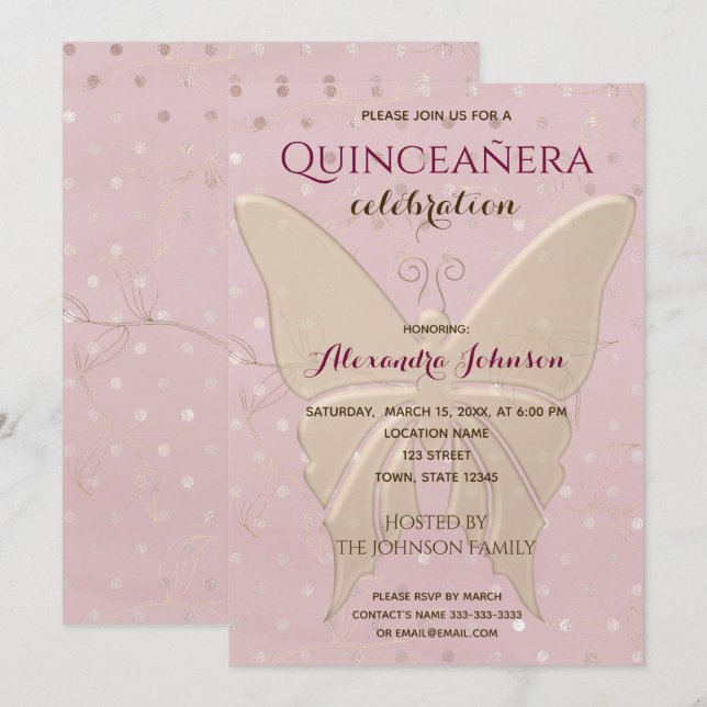 Quinceanera Roséguld 15-årsdag Inbjudningar (Fram/baksida)