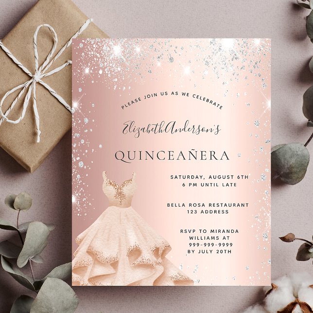 Quinceanera roséguld glitterinbjudan (Skapare uppladdad)