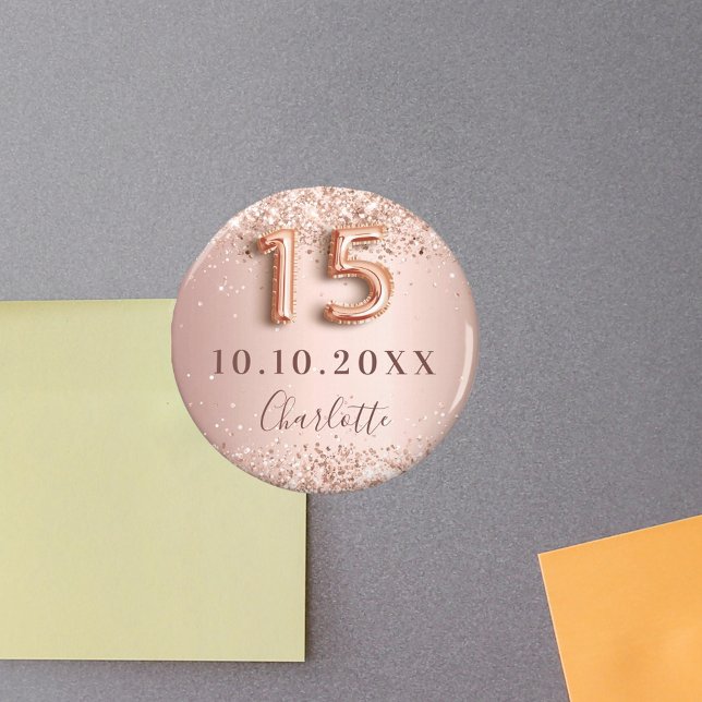 Quinceanera roséguld rosa glitter save the date magnet (Skapare uppladdad)