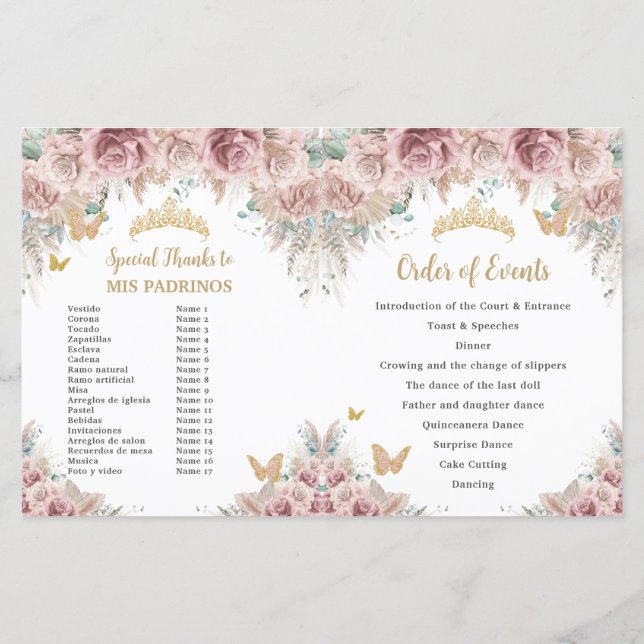 Quinceañera Rosenskärms Pampas Faddrar Program (Baksida)