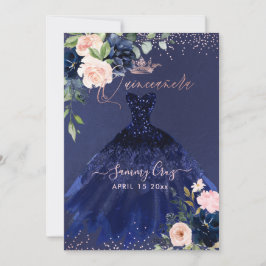 Quinceanera rosenskärmsblå vattenblommor Inv Inbjudningar