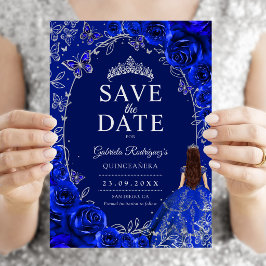 Quinceanera Royal Blå Silver Spara Datumet