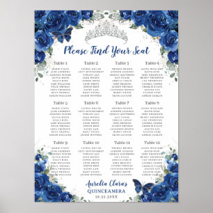 Quinceañera Royal Blåa Blommigten Silver Sittdiagr Poster