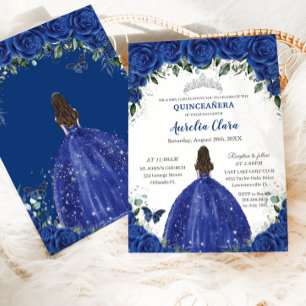 Quinceañera Royal Blåa blommor Princess Birthday Inbjudningar