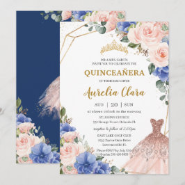 Quinceañera Royal Blue  Blommigt Boll Gown Inbjudningar