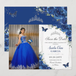 Quinceañera Royal Blue Blommigt Butterflies Birthd Spara Datumet