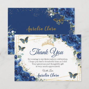 Quinceañera Royal Blue Blommigt Butterflies Birthd Tack Kort