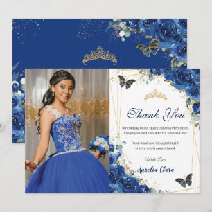 Quinceañera Royal Blue Blommigt Butterflies Birthd Tack Kort