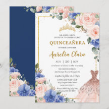 Quinceañera Royal Blue  Blommigt Dress Tiara