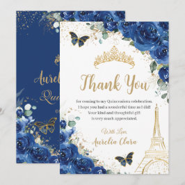 Quinceañera Royal Blue Blommigt Eiffel 16:e födels Tack Kort