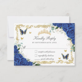 Quinceañera Royal Blue Blommigt Guld Butterflies OSA Kort