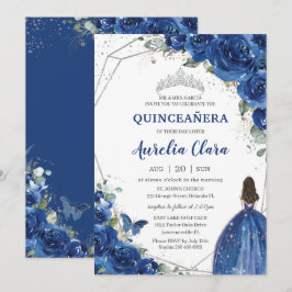Quinceañera Royal Blue Blommigt Princess Birthday  Inbjudningar