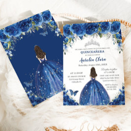 Quinceañera Royal Blue Blommigt Princess Birthday Inbjudningar