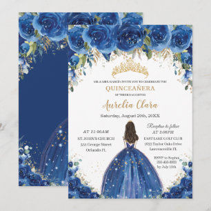 Quinceañera Royal Blue Blommigt Princess Birthday Inbjudningar