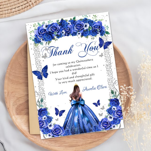 Quinceañera Royal Blue Blommigt Princess Butterfli Tack Kort (Skapare uppladdad)