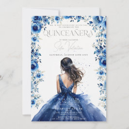 Quinceañera Royal blue Blommigt Princess Inbjudan