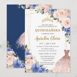 Quinceañera Royal Blue  Blommigt Tiara Dress Inbjudningar