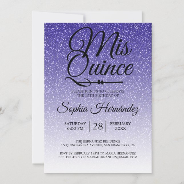 Quinceañera Royal Blue Glitter 15:e födelsedagen Inbjudningar (Framsida)