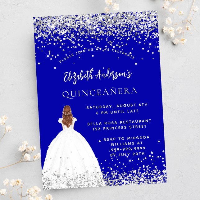 Quinceanera royal blue glitter dress inbjudan vykort (Skapare uppladdad)