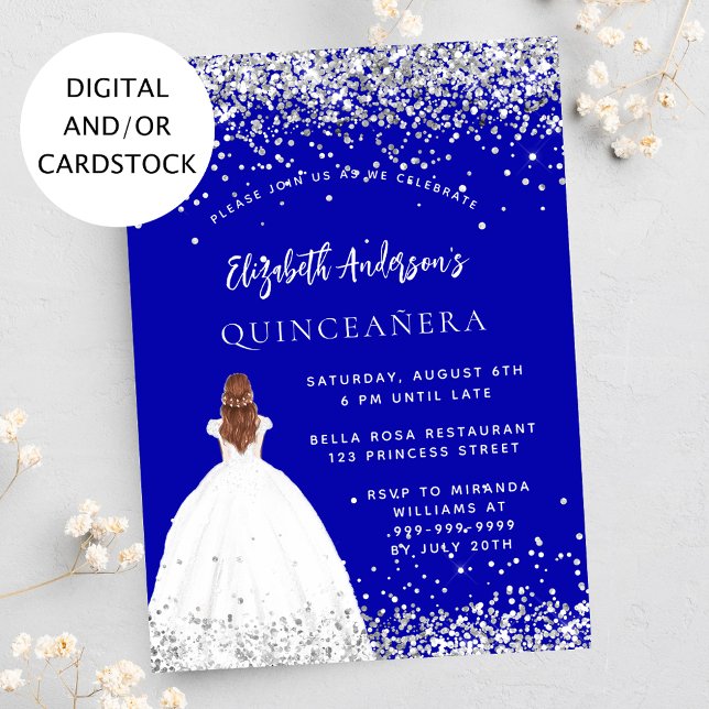 Quinceanera royal blue glitter dress inbjudningar (Skapare uppladdad)