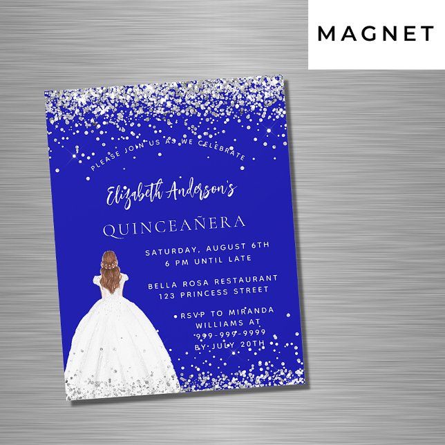 Quinceanera royal blue glitter dress lyxury magnetisk inbjudningskort (Skapare uppladdad)