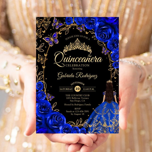 Quinceanera Royal Blue Guld Black-inbjudan Inbjudningar (Skapare uppladdad)