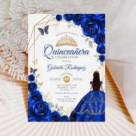 Quinceanera Royal Blue Guld Dress Inbjudningar