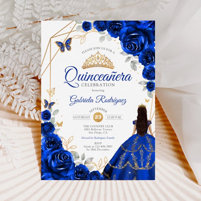 Quinceanera Royal Blue Guld Dress Inbjudningar (Skapare uppladdad)