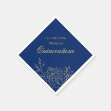 Quinceanera Royal Blue Guld Flowers 15:e födelseda