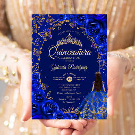 Quinceanera Royal Blue Guld Inbjudningar