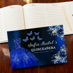 Quinceañera Royal Blue Guld Princess Butterflies Gästböcker