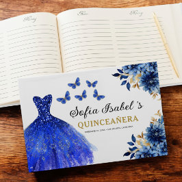 Quinceañera Royal Blue Guld Princess Butterflies Gästböcker
