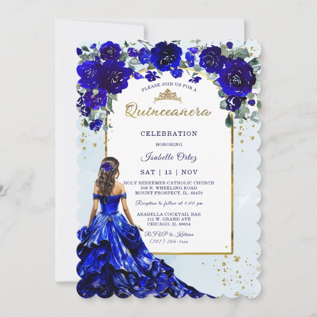 Quinceañera Royal Blue Inbjudningar (Framsida)