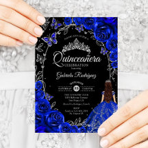 Quinceanera Royal Blue Silver Blommigt