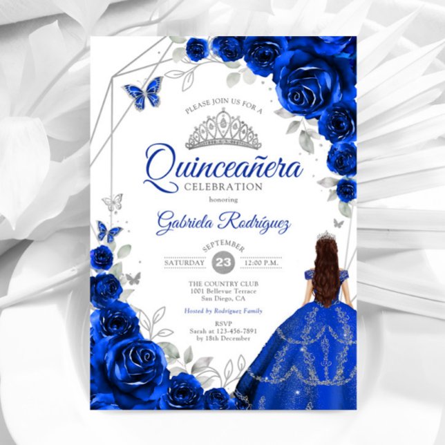 Quinceanera Royal Blue Silver Dress Inbjudningar (Skapare uppladdad)