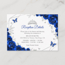 Quinceanera Royal Blue Silver Floral Details Tilläggskort