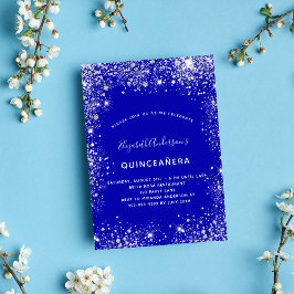 Quinceanera royal blue silver glitter stoftglam inbjudningar