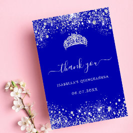 Quinceanera royal blue silver glitter tiara tack kort