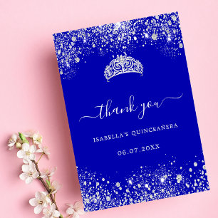 Quinceanera royal blue silver glitter tiara tack kort