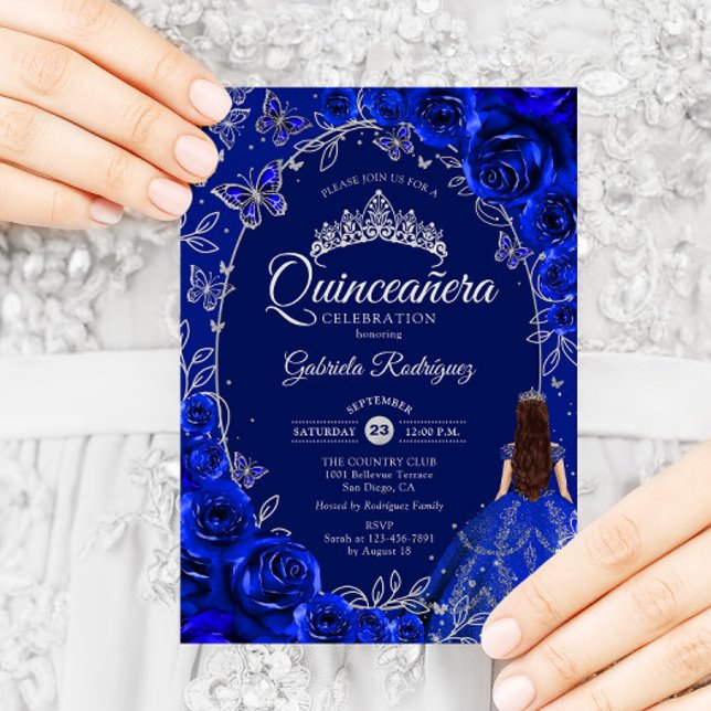 Quinceanera Royal Blue Silver Inbjudningar (Skapare uppladdad)