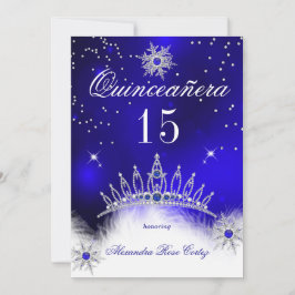 Quinceanera Royal Blue Snowflake 15:e födelsedagen Inbjudningar