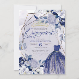 Quinceañera royal marin blå elegant finare Tiara Inbjudningar