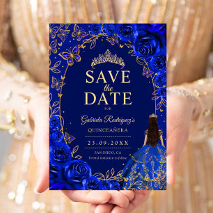 Quinceanera Royalblå Guld Spara Datumet