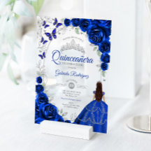 Quinceanera Royalblå Silver Blommig