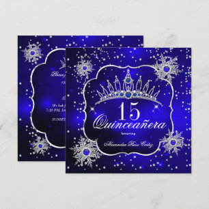 Quinceanera Royalblå Snöflinga Tiara 15-årsfirande Inbjudningar