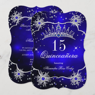 Quinceanera Royalblå Snöflinga Tiara 15-årsfirande Inbjudningar
