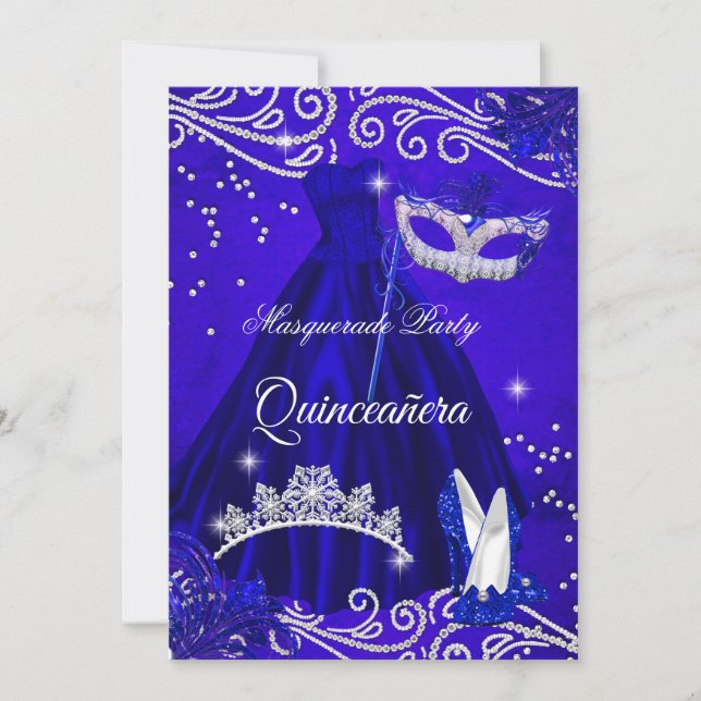 Quinceanera-Royalet Masquerablå Trängklackar Inbjudningar (Framsida)