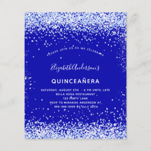 Quinceanera-royalets blåvita budgetinbjudan flygblad